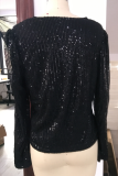 Gold Fashion Solid Sequins Patchwork O Neck Outerwear