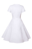 Witte casual college print patchwork V-hals A-lijn jurken
