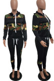 Leopard Print Casual Print Patchwork Hooded Collar Long Sleeve Two Pieces