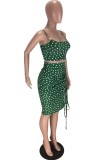 Ink Green Sexy Casual Dot Print Draw String Frenulum Backless Sleeveless Two Pieces