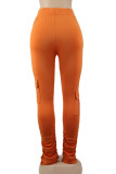 Orange Drawstring High Solid Pocket Draped Boot Cut Pants Bottoms