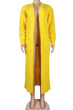 Yellow Casual Solid Patchwork Outerwear