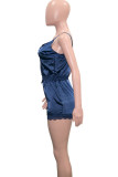 Blue Sexy Casual Living Solid Backless Spaghetti Strap Sleeveless Two Pieces