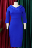 Blue Casual Elegant Solid Patchwork V Neck One Step Skirt Dresses