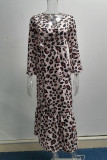 Leopard Print Casual Print Patchwork V Neck Straight Dresses