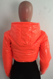 Orange Casual Solid Patchwork Turndown Collar Outerwear
