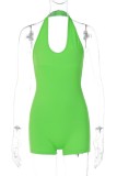 Green Sexy Casual Solid Backless Halter Skinny Romper