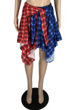 Rot Gelb Casual Street Plaid Print Patchwork asymmetrische hohe Taille Typ A Full Print Bottoms