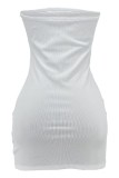 White Sexy Solid Backless Strapless Wrapped Skirt Dresses