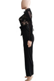 Black Sexy Solid Patchwork See-through Half A Turtleneck Straight Jumpsuits