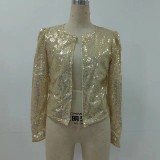 Gold Fashion Solid Pailletten Patchwork O Neck Oberbekleidung