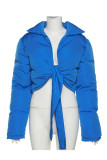 Blue Casual Street Solid Bandage Patchwork Turndown Collar Outerwear