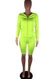 Fluorescerande Grön Fritidssportkläder Solid Patchwork Dragkedja Hoodkrage Långärmad Två delar