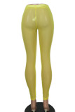 Pantalones amarillos sexy sólidos transparentes flacos de cintura alta lápiz de color sólido