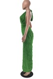 Green Sexy Casual Solid Bandage Halter Regular Jumpsuits
