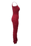 Rode mode sexy effen rugloze vouw een schouder mouwloze jurk jurken