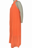 Wassermelonenrotes, elegantes, solides Patchwork-Faltenhalter-Kleid in A-Linie in Übergröße