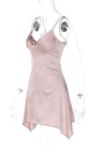 Розовые сексуальные однотонные платья с открытой спиной и V-образным вырезом