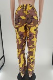 Roze Casual Camouflage Print Patchwork Normale Conventionele Full Print Broek