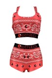 Orange Sexy Casual Print Backless U Neck Sleeveless Two Pieces