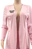 Pink Work Print Letter Cardigan Collar Long Sleeve Two Pieces
