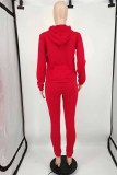 Red Sportswear Print Letter Hooded Collar Long Sleeve Two Pieces