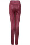 Pantalones lápiz de cintura alta flacos básicos sólidos casuales de moda burdeos