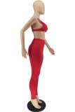 Red Sexy Solid Backless V Neck Sleeveless Two Pieces