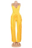 Yellow Sexy Casual Solid Tassel Backless Spaghetti Strap Sleeveless Two Pieces