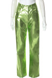 Pantaloni in tinta unita dritti a vita alta con patchwork solido verde casual da strada