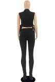 Black Sexy Solid Bandage Patchwork Half A Turtleneck Sleeveless Two Pieces