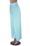 Hellblaue, lässige, solide Basic-Hose mit normaler, hoher Taille und herkömmlicher einfarbiger Hose
