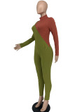 Orange Green Casual Solid Hollowed Out Patchwork Zipper Half A Turtleneck Skinny Jumpsuits
