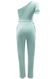 Rosa Casual Solid Backless Oblique Collar Regular Jumpsuits