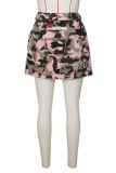 Saia de patchwork com estampa de camuflagem casual rosa cintura alta skinny cintura alta convencional patchwork