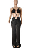 Rose Red Sexy Solid Hollowed Out Patchwork Spaghetti Strap Straight Jumpsuits