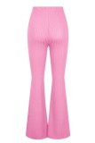 Pantalon décontracté uni basique skinny taille haute conventionnel couleur unie rose
