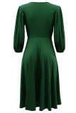 Groene casual effen uitgeholde V-hals A-lijn jurken