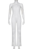 White Sexy Solid Patchwork Backless Spaghetti Strap Boot Cut Jumpsuits