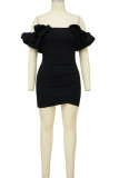 Black Sexy Solid Patchwork Asymmetrical Off the Shoulder Pencil Skirt Dresses