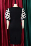 Vestidos de falda de lápiz con cuello en V de patchwork de punto casual negro