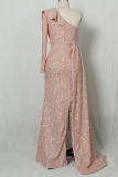 Pink Celebrities Patchwork Sequins One Shoulder Trumpet Mermaid Dresses
