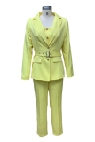 Green Street Solid Patchwork Turndown Collar Long Sleeve Two Pieces