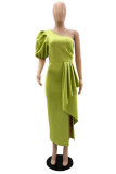 Green Sexy Formal Solid Patchwork Backless Oblique Collar Evening Dress Dresses