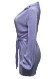 Purple Sexy Solid Bandage Patchwork Fold V Neck Straight Rompers