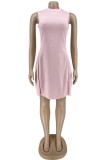Pink Casual Solid Basic Half A Turtleneck Sleeveless Dress Dresses