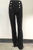 Pantalon taille haute régulier en patchwork uni à la mode noir