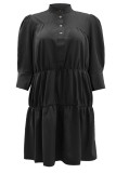 Zwarte casual effen patchwork halve coltrui A-lijn jurken