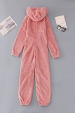 Light Purple Casual Living Solid Patchwork Hooded Collar Regular Jumpsuits