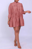 Roze casual effen patchwork halve coltrui A-lijn jurken